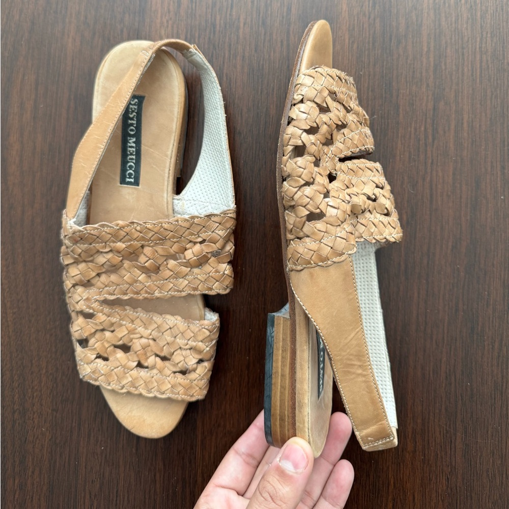 Made In Spain Leather Women's Tan Woven Sandals